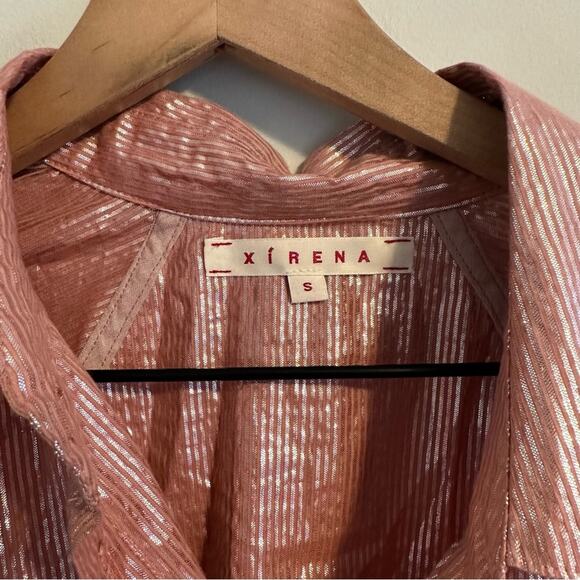 Xirena Pink Metallic Striped Button Front Blouse Small - Picture 6 of 11